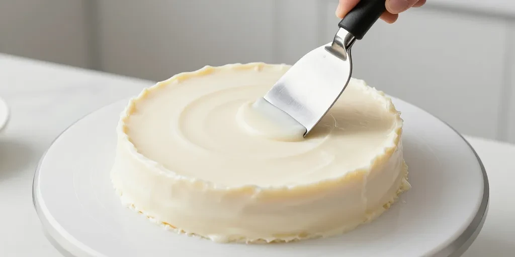 Plateau tournant et spatule coudée : le duo indispensable pour lisser un gâteau